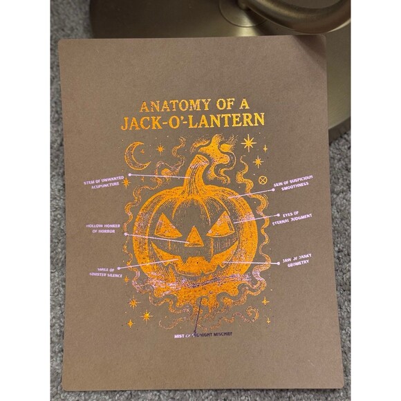 Anatomy of a Jack ‘o Lantern Pumpkin orange and purple foil wall print 8x11 in - Picture 1 of 3